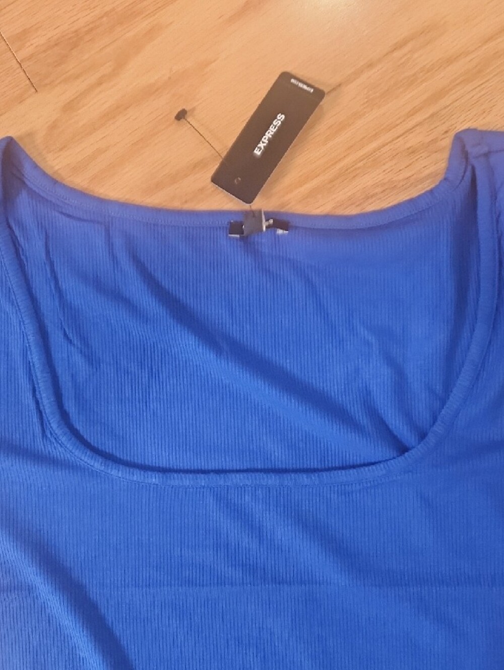 Express Fitted Ribbed Square Neck Crop Top Cobalt Blue XL NwT - Picture 13 of 16